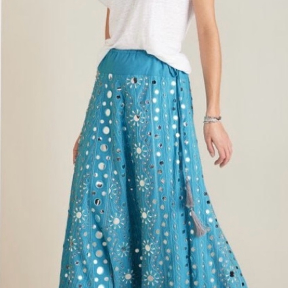 Soft Surroundings Blue Sequin Embellished Maxi Skirt